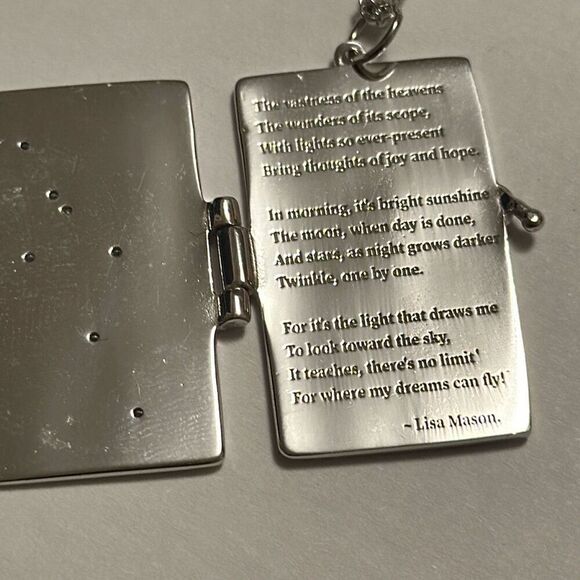 Lisa Mason Sterling Silver 925 Pendant Book Necklace with Cubic Zirconia Stones - Picture 3 of 11